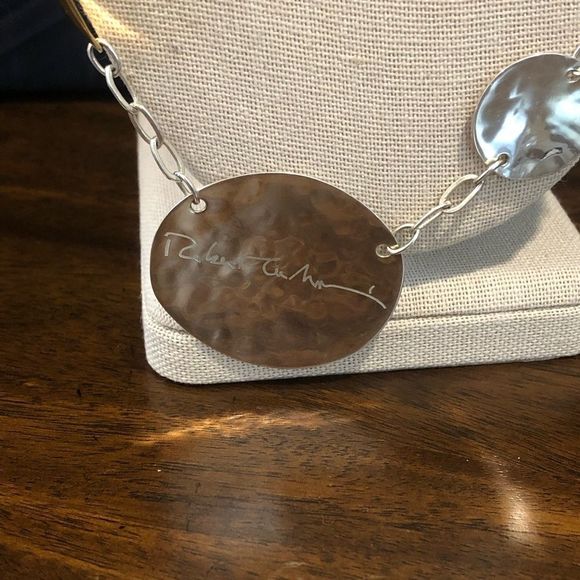 ROBERT LEE MORRIS Two Tone Hammered Sterling Silver Brass Modern Necklace - Picture 3 of 9